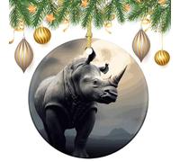 Rhino Ceramic Christmas Ornaments 3 Inch Vintage Hanging Baubles with Gold String for Xmas Tree Decorations Holiday Party Yard Garden Home Decor Festive Keepsake Gift Exchange
