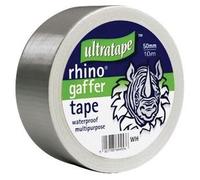 Rhino Cloth Gaffer Tape Silver 50mm x 10m Waterproof Multipurpose Duct Heavy Duty Gaffa Repair Roll Strong Carpet Protect Indoor Outdoor Packaging Parcel Packing Bundling Insulating Binding Reinforcing