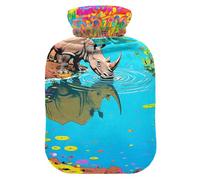 Rhino Dopamine Color hot Water Bottle with Soft Cover, 2L hot compresses for The Body for Neck and Shoulder Pain Relief