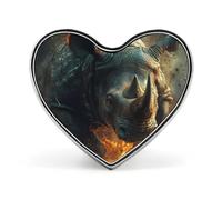Rhino Flame Rhinoceros Badge Pin Brooch Heart Shape Button Aluminum Decor for Backpacks Hats