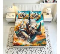 Rhino Geometry Fitted Sheet 3D Print Soft Microfiber Durable | 180x200x25cmDeep Pocket Design Housewarming Gift Microfiber Bedroom Decor Slip Resistant