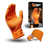 RHINO GRIP Nitrile Gloves - Disposable Gloves, Diamond Grip Orange Gloves - Powder-free & Latex Free Nitrile Gloves, Extra Thick & Ultra Tough Gloves (1, Large)
