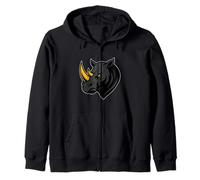 Rhino Head Power Graphic Strong Jungle Art Zip Hoodie