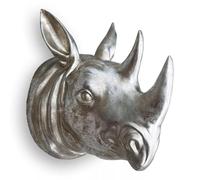 Rhino Head Wall Mount Sculpture, 32x21.5cm, Hanging Rhinoceros Animal Head Ornament Figure Art Décor Resin with Vintage Silver Finish, Wildlife Indoor Outdoor Decorative Accessories, Gift (Grey Rhino)