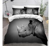 Rhino King Size Duvet Cover Sets Animal Pattern Bedding King Size Bed Set 3D Print Ultra Soft Microfiber Quilt Cover 230 x 220 with Zipper Closure and 2 Pillowcases A-720