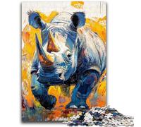 Rhino Oil Painting Jigsaw Puzzles for Teenagers,for Educational Game Challenge Toy for Is Ideal As A Gift for The Whole Family (50x75cm)
