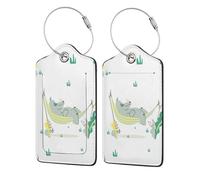 Rhino Pattern On White Background,Luggage Tags Pu Leather Name Tag Travel Suitcase Identifier ID Tags Durable Luggage Label 2 pcs