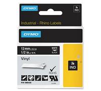 Rhino Permanent Vinyl Industrial Label Tape, 1/2" x 18 ft, Black/White Print