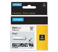 Rhino Permanent Vinyl Industrial Label Tape, 1" x 18 ft, White/Black Print