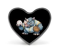 Rhino Playing Baseball Heart Shaped Enamel Brooch Pin Button Badges Decoration Hat Clothing Bag Accessories Gift Crafts