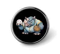 Rhino Playing Baseball Round Enamel Brooch Pin Button Badges Decoration Hat Clothing Bag Accessories Gift Crafts