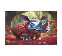 Rhino Puzzles 1000 Pieces Wooden Jigsaw Puzzle for Adults Brain Exercise Challenge Game Gift for Kids Children Jigsaws （75×50cm）