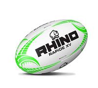 Rhino Rapide XV Rugby Ball, White/Green, Size 4, RRBRW4