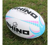 Rhino Rugby Ball Cyclone White/Light Blue/Pink Size 4