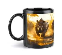 Rhino Running Cute Black Ceramic Coffee Mug with Handle Tea Cup for Men Women Home Office