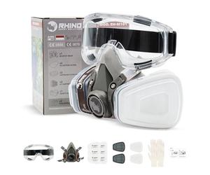 RHINO Smart Solutions Respirator Mask RH-M101 A1P2 Filters | Dust Mask for Sanding, Gas Mask, Chemicals, Spray Paint Face Masks and Organic Vapors with Safety Goggles | DIY, Building Work or Asbestos