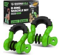Rhino USA D-Ring Shackles (2-Pack) - 18,983kg Break Strength - Heavy-Duty 1.9cm Clevis Shackle with 2.2cm Pin for Towing & Off-Road Use - Pairs with Tow Strap for Vehicle Recovery (Green)