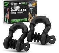 Rhino USA D-Ring Shackles (2-Pack) - 18,983kg Break Strength - Heavy-Duty 1.9cm Clevis Shackle with 2.2cm Pin for Towing & Off-Road Use - Pairs with Tow Strap for Vehicle Recovery (Black)