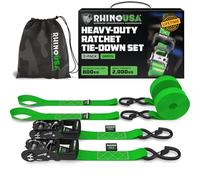 Rhino USA Heavy Duty Ratchet Tie Down Straps (2-Pack) - 4cm x 2.4m, 2,000kg | 2,000kg (5,000lb) Manual Ratchet with S Hooks & Soft Loops. For Trucks, ATV, UTV, Motorcycle & Cargo. Green