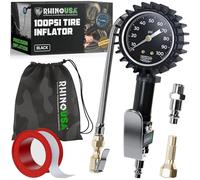 RHINO USA Heavy Duty Tire Pressure Gauge (0-100 PSI) - Certified ANSI B40.1 Accurate, Large 2" Easy Read Glow Dial, Premium Braided Hose, Solid Brass Hardware, Best For Any Car, Truck, Motorcycle, RV