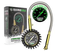Rhino USA Heavy Duty Tire Pressure Gauge (0-75 PSI) - Certified ANSI B40.1 Accurate, Large 2" Easy Read Glow Dial, Premium Braided Hose, Solid Brass Hardware, Best for Any Car, Truck, Motorcycle, RV