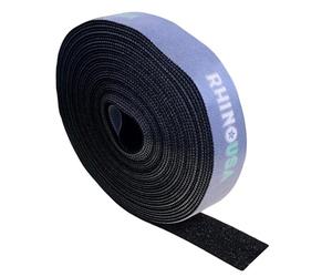 Rhino USA Hook and Loop Tape Roll - Heavy Duty Reusable Non-Adhesive Interlocking Fastener for Straps Cords & Gear Organization - 2.5cm x 7.6m - Black