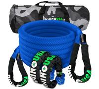 Rhino USA Kinetic Tow Rope 13,000kg (2.2cm x 9m) - Heavy Duty Offroad 4x4 Snatch Strap Recovery Kit - Includes 2 Soft Shackles for UTV ATV Truck - Blue