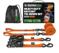 Rhino USA Ratchet Straps Heavy Duty Kit (2-Pack) - 4cm x 2.4m (2,000kg Break Strength) - Ultimate Tie Down Straps with Safety S Hooks for Trucks, ATV, UTV, Motorcycle, Cargo & More - Orange