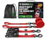 Rhino USA Ratchet Straps Heavy Duty Kit (2-Pack) - 4cm x 2.4m (2,000kg Break Strength) - Ultimate Tie Down Straps with Safety S Hooks for Trucks, ATV, UTV, Motorcycle, Cargo & More - Red