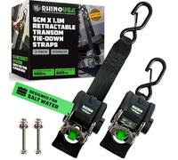 Rhino USA Retractable Boat Trailer Straps (2-Pack) - Heavy Duty 5cmx1.1m, 1300kg Tie Down Straps to Trailer - Ultimate Transom Tie Down Straps for Boat, Jet Ski & More! Stainless Steel