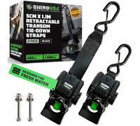 Rhino USA Retractable Boat Trailer Straps (2-Pack) - Heavy Duty 5cmx1.1m, 1300kg Tie Down Straps to Trailer - Ultimate Transom Tie Down Straps for Boat, Jet Ski & More! Powder Coated Black, Steel