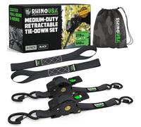 Rhino USA Retractable Ratchet Straps (2-Pack) - 2.5cm x 3m (540kg Break Strength) - Heavy Duty Auto Self-Retracting Tie Down Straps for Truck, Cargo Trailer, Motorcycle, Bike & More - Black