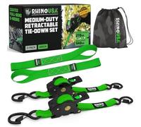 Rhino USA Retractable Ratchet Straps (2-Pack) - 2.5cm x 3m (540kg Break Strength) - Heavy Duty Auto Self-Retracting Tie Down Straps for Truck, Cargo Trailer, Motorcycle, Bike & More - Green