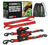 Rhino USA Retractable Ratchet Straps (2-Pack) - 2.5cm x 3m (540kg Break Strength) - Heavy Duty Auto Self-Retracting Tie Down Straps for Truck, Cargo Trailer, Motorcycle, Bike & More - Red