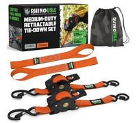 Rhino USA Retractable Ratchet Straps (2-Pack) - 2.5cm x 3m (540kg Break Strength) - Medium Duty Auto Self-Retracting Tie Down Straps for Truck, Cargo Trailer, Motorcycle, Bike & More - Orange