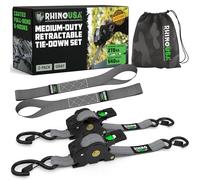 Rhino USA Retractable Ratchet Straps (2-Pack) - 2.5cm x 3m (540kg Break Strength) - Medium Duty Auto Self-Retracting Tie Down Straps for Truck, Cargo Trailer, Motorcycle, Bike & More - Grey