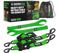 Rhino USA Retractable Ratchet Straps (2-Pack) - 5cm x 3m (1,360kg Break Strength) - Heavy Duty Auto Self-Retracting Tie Down Straps for Truck, Cargo Trailer, Motorcycle, Bike & More - Green