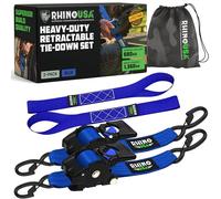 Rhino USA Retractable Ratchet Straps (2-Pack) - 5cm x 3m (1,360kg Break Strength) - Heavy Duty Auto Self-Retracting Tie Down Straps for Truck, Cargo Trailer, Motorcycle, Bike & More - Blue