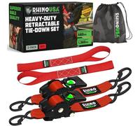 Rhino USA Retractable Ratchet Straps (2-Pack) - 5cm x 3m (1,360kg Break Strength) - Heavy Duty Auto Self-Retracting Tie Down Straps for Truck, Cargo Trailer, Motorcycle, Bike & More - Red