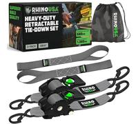 Rhino USA Retractable Ratchet Straps (2-Pack) - 5cm x 3m (1,360kg Break Strength) - Heavy Duty Auto Self-Retracting Tie Down Straps for Truck, Cargo Trailer, Motorcycle, Bike & More - Grey