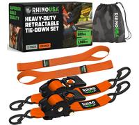 Rhino USA Retractable Ratchet Straps (2-Pack) - 5cm x 3m (1,360kg Break Strength) - Heavy Duty Auto Self-Retracting Tie Down Straps for Truck, Cargo