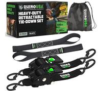 Rhino USA Retractable Ratchet Straps (2-Pack) - 5cm x 3m (1,360kg Break Strength) - Heavy Duty Auto Self-Retracting Tie Down Straps for Truck, Cargo Trailer, Motorcycle, Bike & More - Black