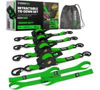 Rhino USA Retractable Ratchet Straps (4-Pack) - 1 Inch x 10 Feet (1 209lb Break Strength) - Heavy Duty Auto Self Retracting Tie Down Straps for Truck