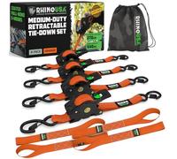 Rhino USA Retractable Ratchet Straps (4-Pack) - 2.5cm x 3m (540kg Break Strength) - Heavy Duty Auto Self-Retracting Tie Down Straps for Truck, Cargo Trailer, Motorcycle, Bike & More - Orange