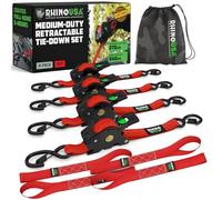 Rhino USA Retractable Ratchet Straps (4-Pack) - 2.5cm x 3m (540kg Break Strength) - Heavy Duty Auto Self-Retracting Tie Down Straps for Truck, Cargo Trailer, Motorcycle, Bike & More - Red