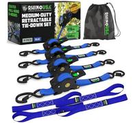 Rhino USA Retractable Ratchet Tie Down Straps (4PK) - 540kg Guaranteed Max Break Strength, Includes (4) Ultimate 2.5 cm x 3 m Autoretract Tie Downs with Padded Handles - Blue