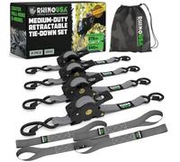 Rhino USA Retractable Ratchet Straps (4-Pack) - 2.5cm x 3m (540kg Break Strength) - Medium Duty Auto Self-Retracting Tie Down Straps for Truck, Cargo Trailer, Motorcycle, Bike & More - Grey