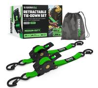 Rhino USA Retractable Ratchet Tie Down Straps (2PK) - 540kg Guaranteed Max Break Strength, Includes (2) Ultimate 2.5 cm x 3 m Autoretract Tie Downs wi
