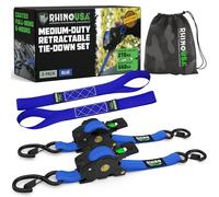 Rhino USA Retractable Ratchet Tie Down Straps (2PK) - 540kg Guaranteed Max Break Strength, Includes (2) Ultimate 2.5 cm x 3 m Autoretract Tie Downs with Padded Handles - Blue