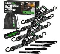 Rhino USA Self-Tension Ratchet Straps (4PK 1.6INX8FT) (Black) - 1.6in x 8ft 4pk, Black